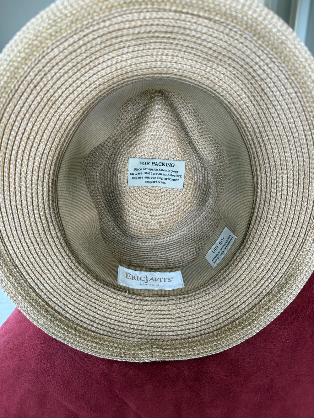 Eric Javits Tan Straw Fedora with White Band - Picture 8 of 9